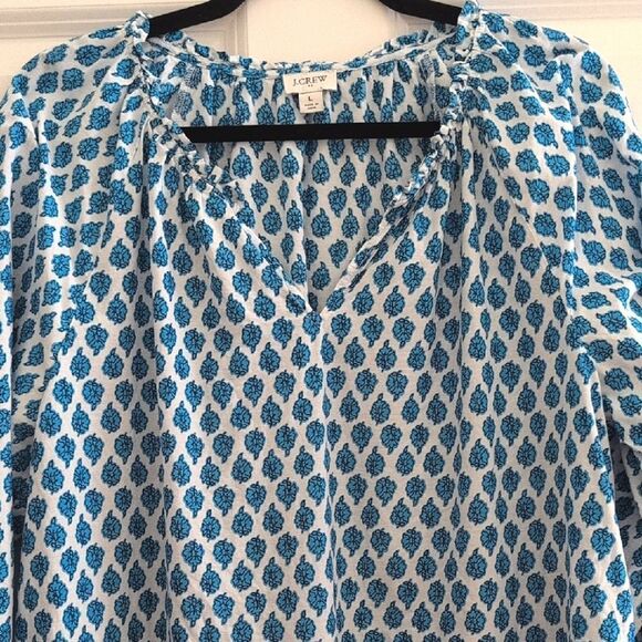 J. Crew Cotton Block Print Artist Blouse Top Size L - Picture 7 of 13